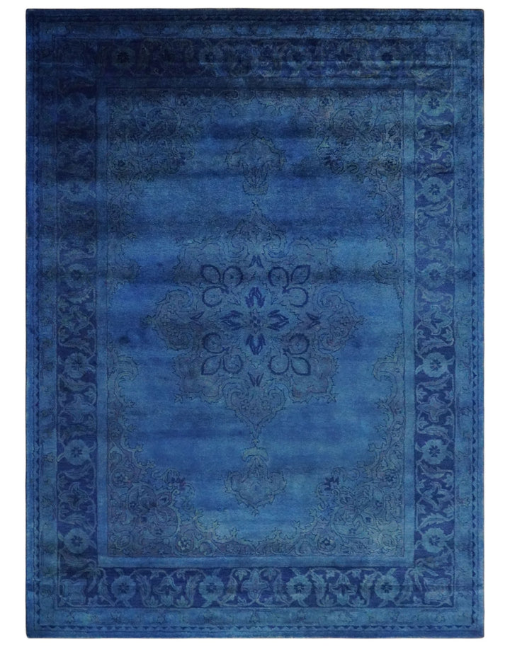Contemporary Traditional Design Overdyed Wool 8x11 Blue Hand Tufted Wool Area Rug - The Rug Decor