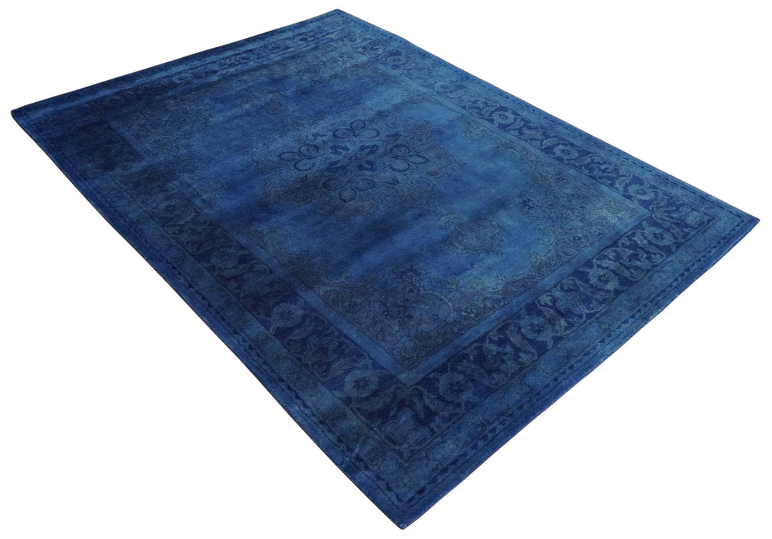 Contemporary Traditional Design Overdyed Wool 8x11 Blue Hand Tufted Wool Area Rug - The Rug Decor