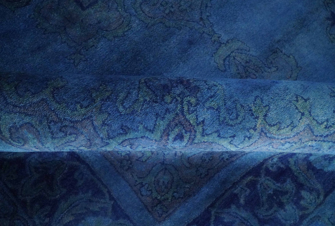 Contemporary Traditional Design Overdyed Wool 8x11 Blue Hand Tufted Wool Area Rug - The Rug Decor