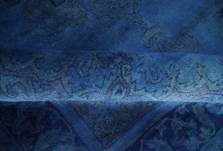 Contemporary Traditional Design Overdyed Wool 8x11 Blue Hand Tufted Wool Area Rug - The Rug Decor