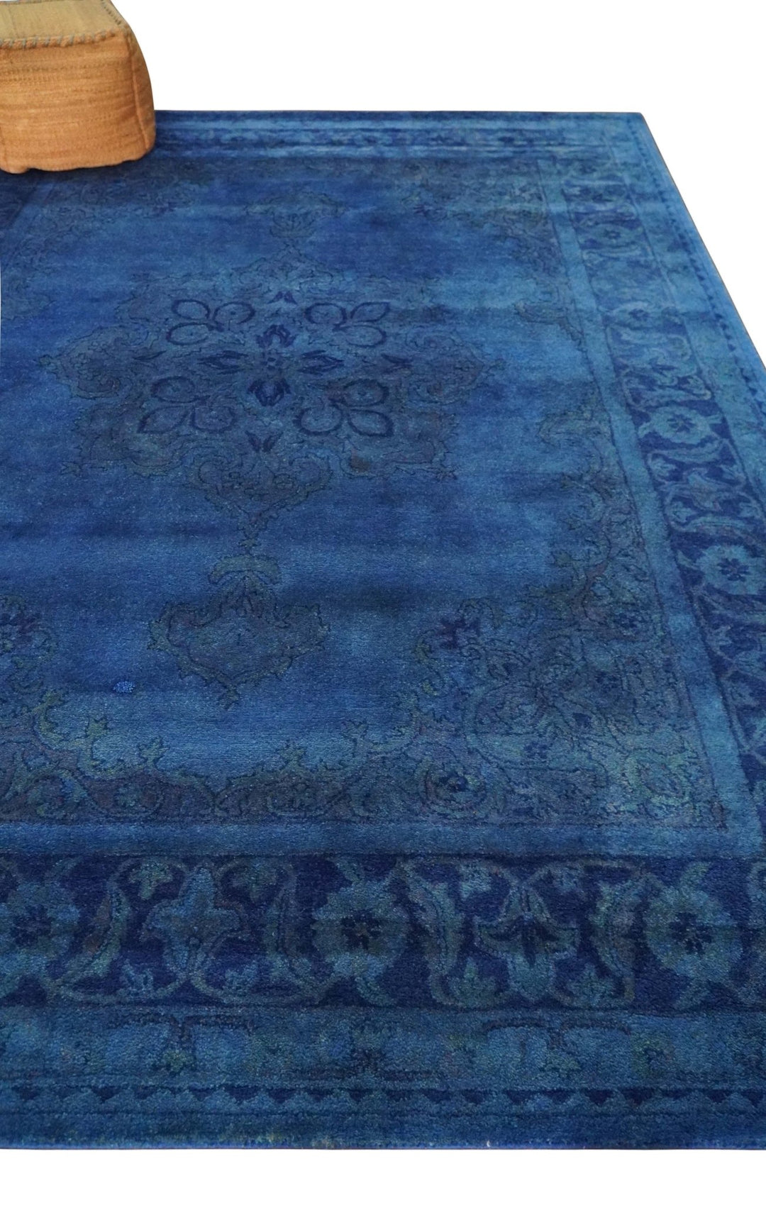 Contemporary Traditional Design Overdyed Wool 8x11 Blue Hand Tufted Wool Area Rug - The Rug Decor
