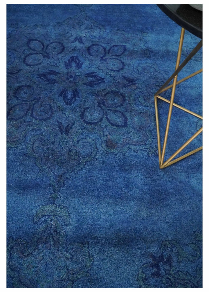 Contemporary Traditional Design Overdyed Wool 8x11 Blue Hand Tufted Wool Area Rug - The Rug Decor