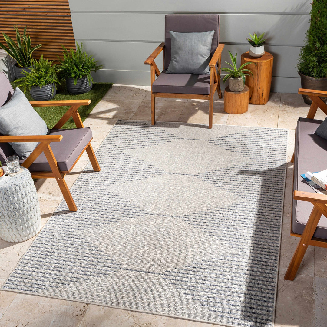 Contemporary Tribal Design Blue and Beige Multi Size Area Rug - The Rug Decor