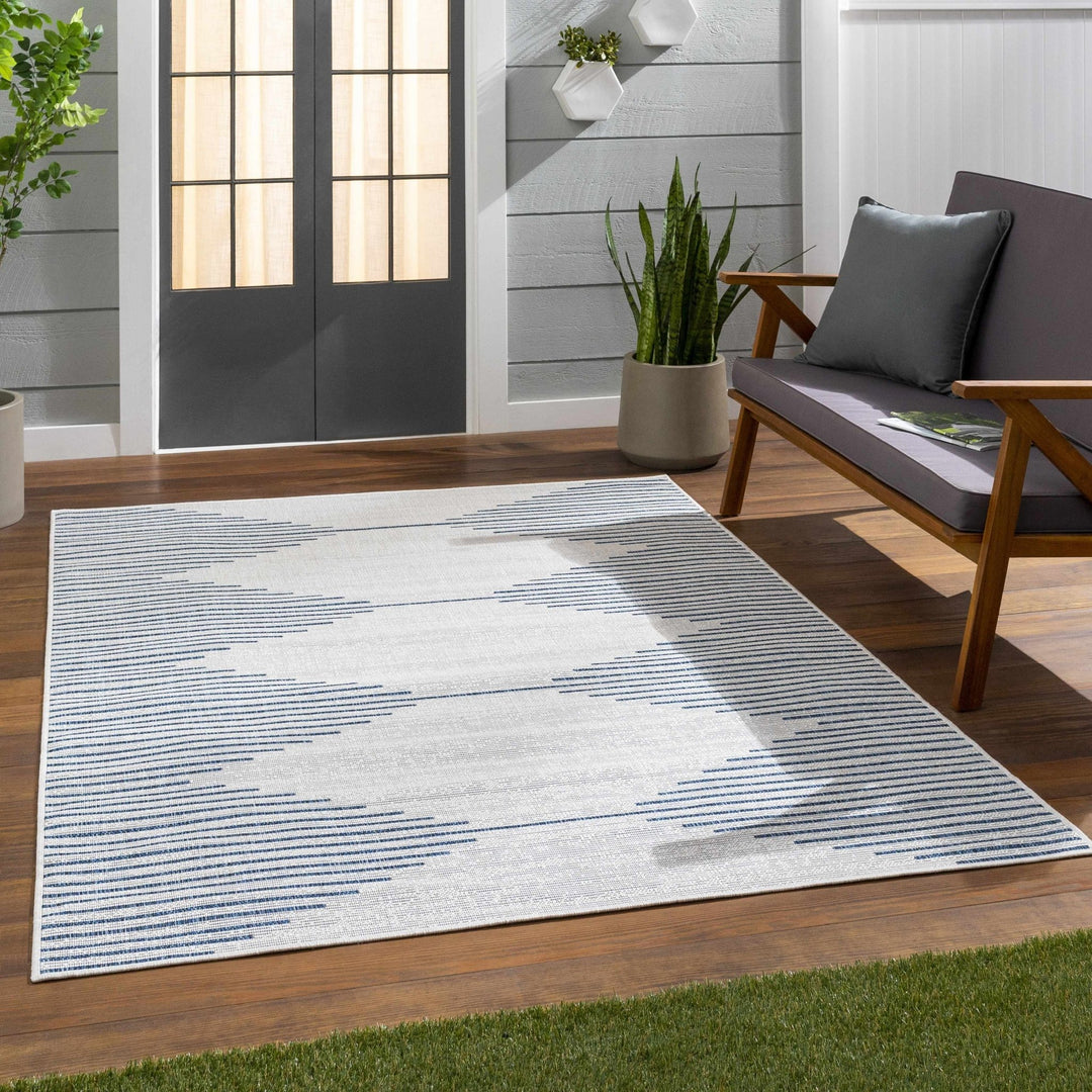 Contemporary Tribal Design Blue, Off-White and Beige Multi size Area Rug - The Rug Decor