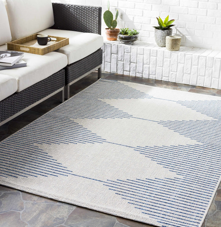 Contemporary Tribal Design Blue, Off-White and Beige Multi size Area Rug - The Rug Decor