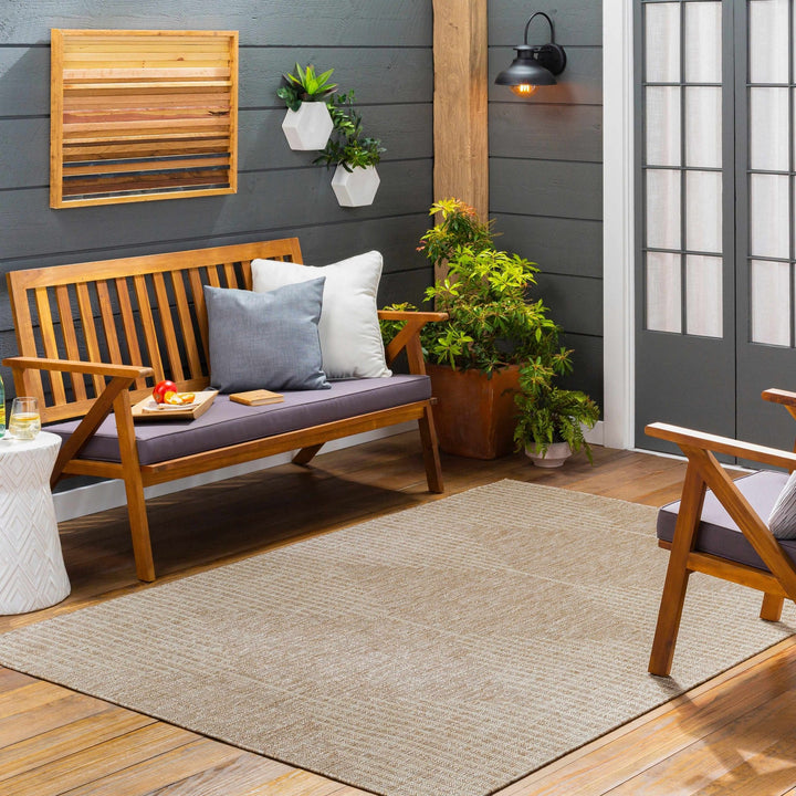 Contemporary Tribal Design Ivory and Camel outdoor safe Area Rug - The Rug Decor