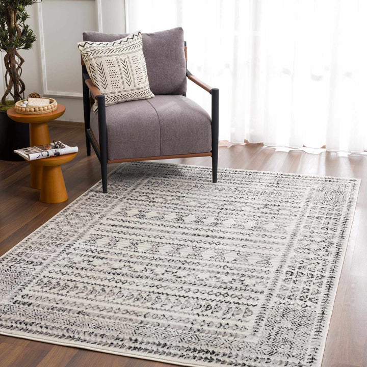 Contemporary Tribal Design Plain Black, Light Gray, Charcoal, Off white area rug - The Rug Decor