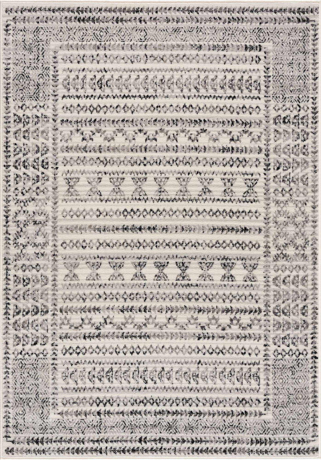 Contemporary Tribal Design Plain Black, Light Gray, Charcoal, Off white area rug - The Rug Decor