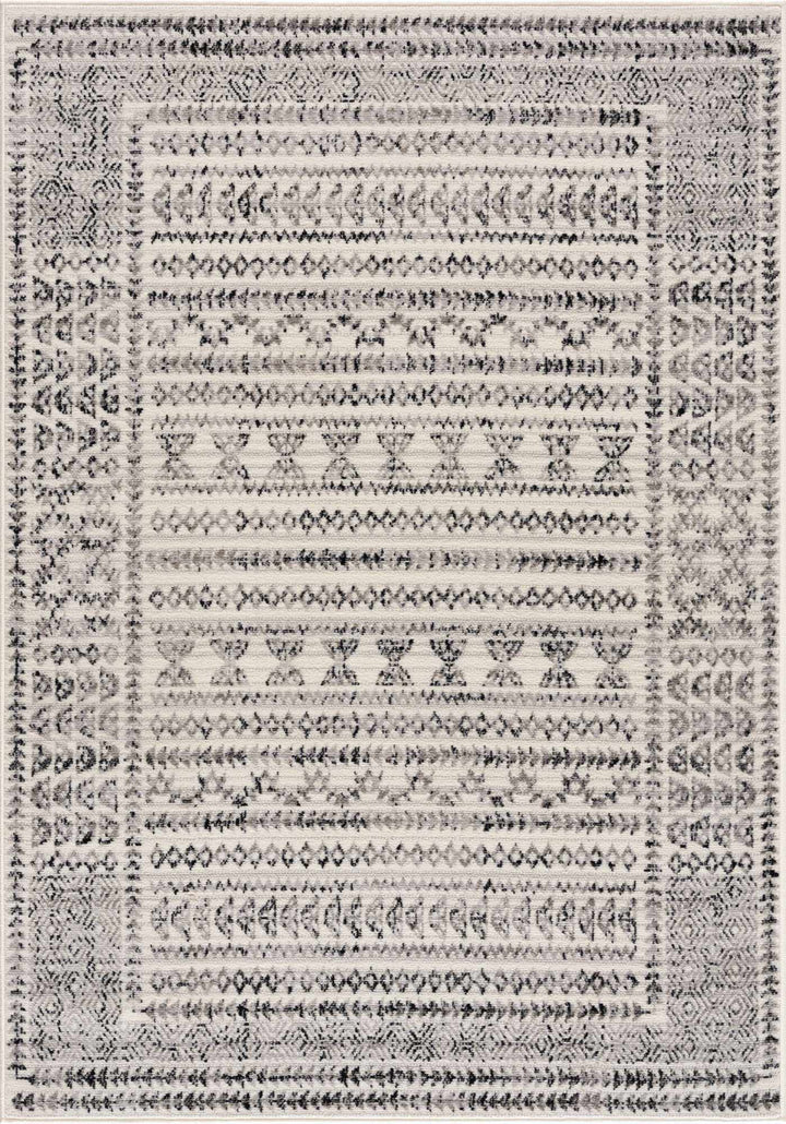 Contemporary Tribal Design Plain Black, Light Gray, Charcoal, Off white area rug - The Rug Decor