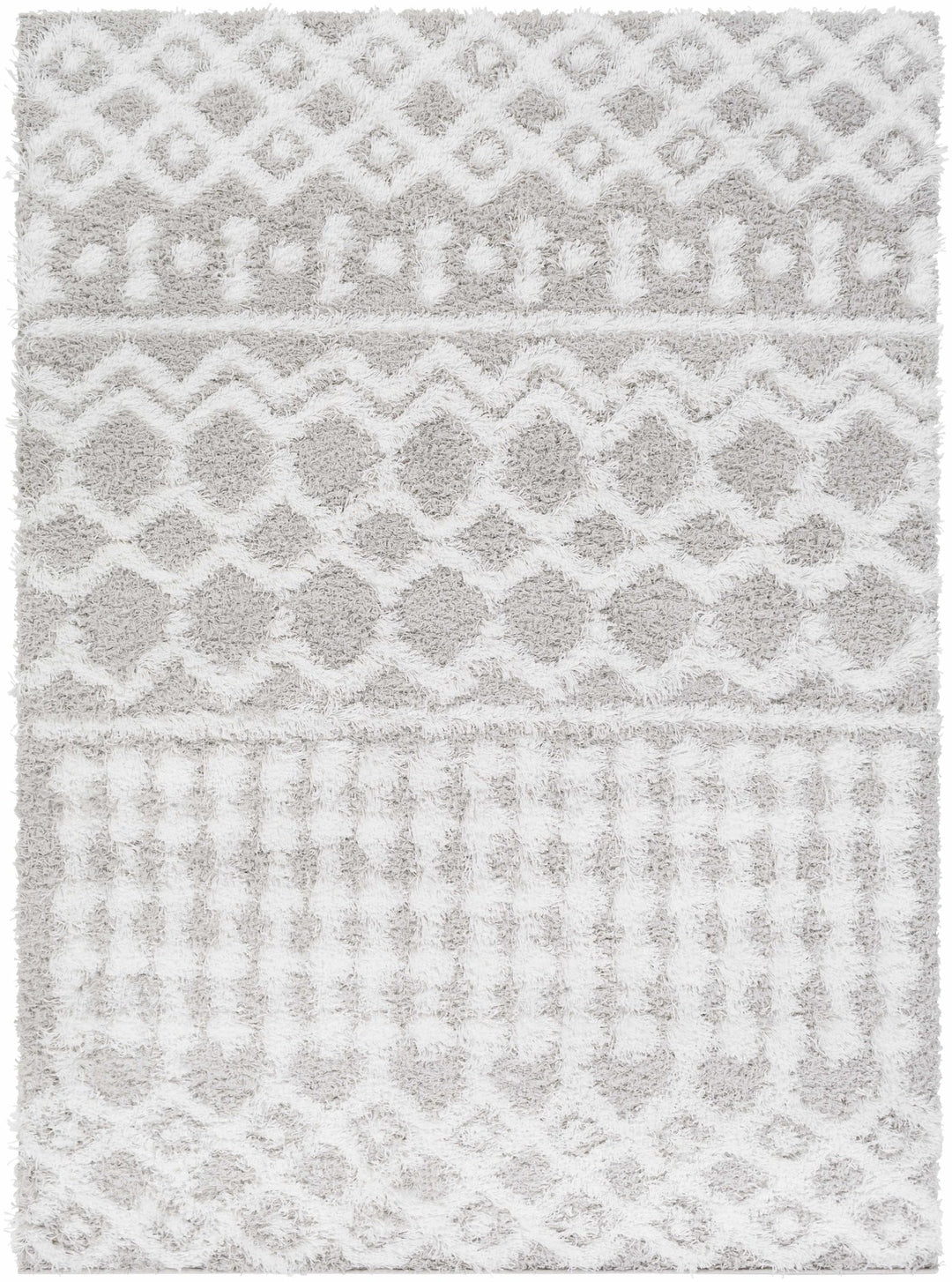 Contemporary White and Gray Plush pile Tribal Design Area Rug - The Rug Decor