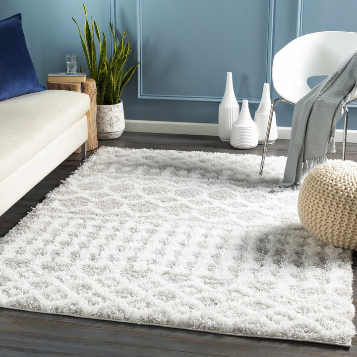 Contemporary White and Gray Plush pile Tribal Design Area Rug - The Rug Decor