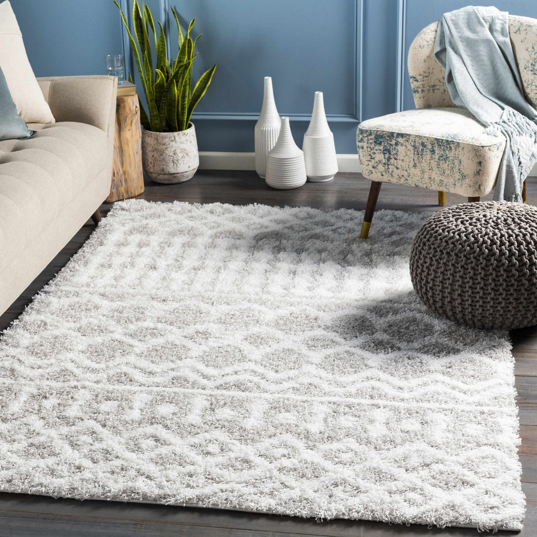 Contemporary White and Gray Plush pile Tribal Design Area Rug - The Rug Decor