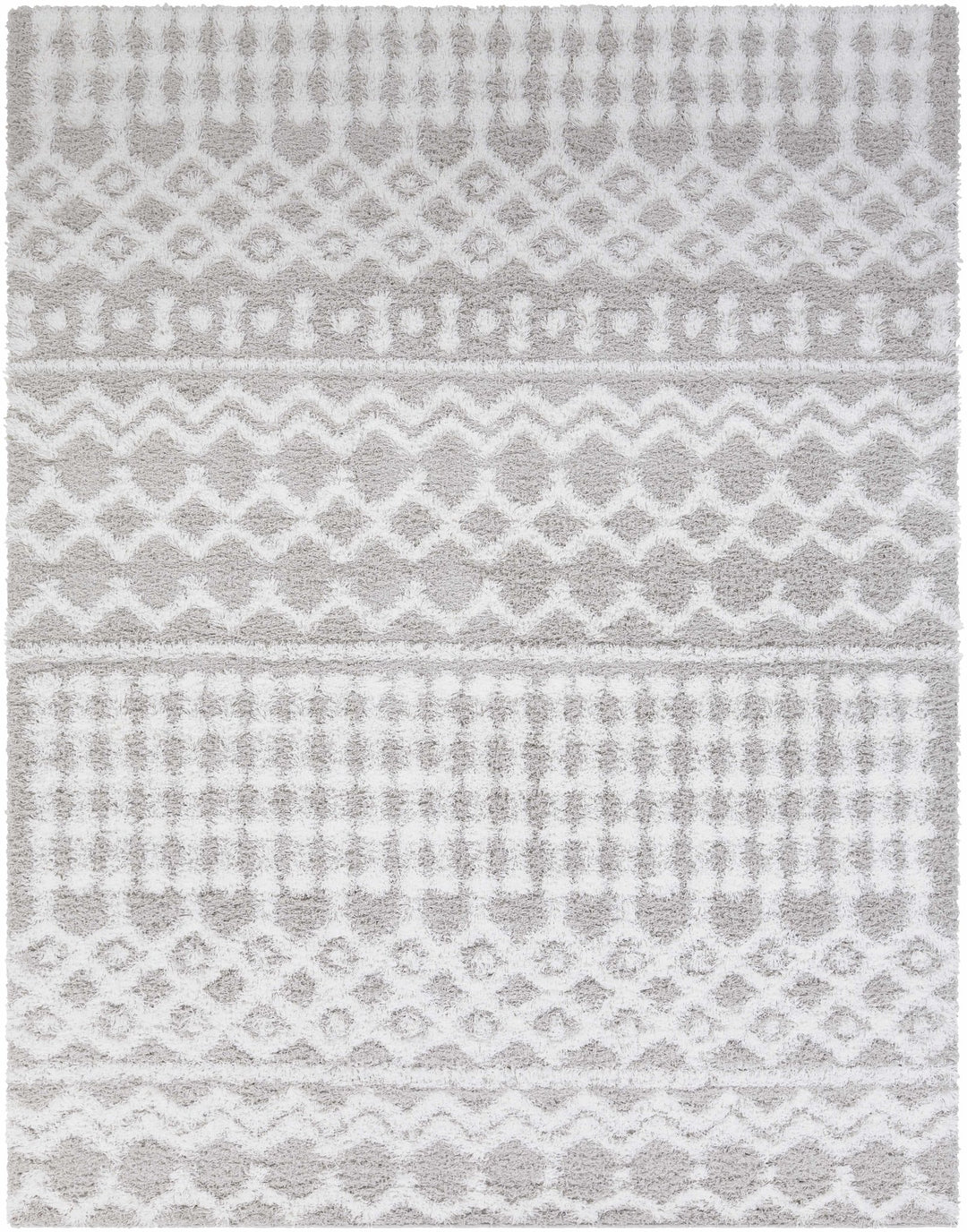 Contemporary White and Gray Plush pile Tribal Design Area Rug - The Rug Decor