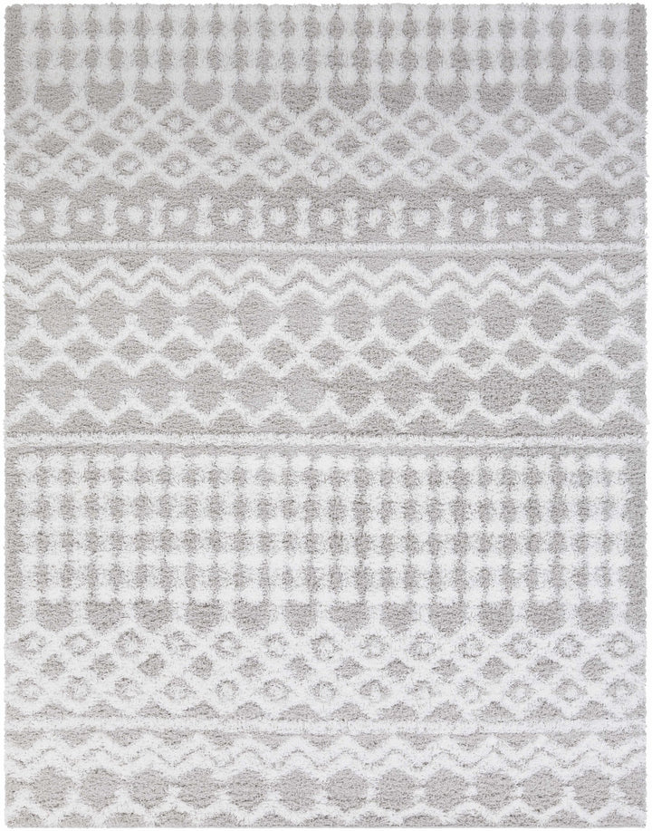 Contemporary White and Gray Plush pile Tribal Design Area Rug - The Rug Decor