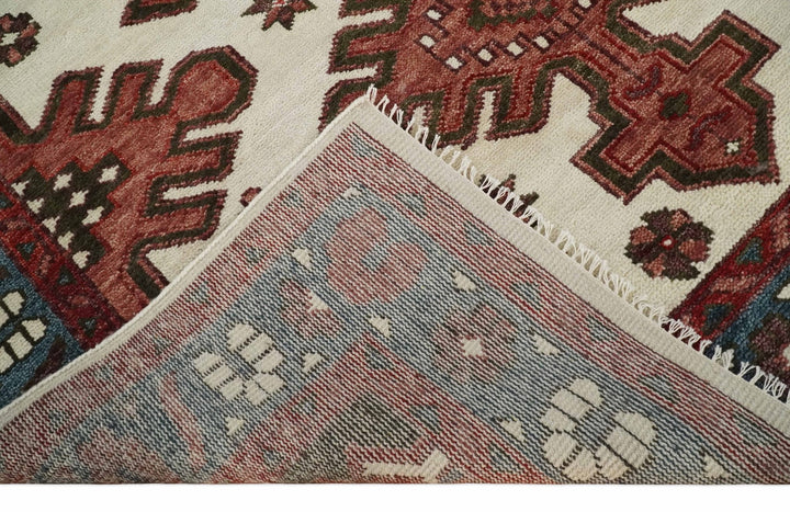 Coral Rust and Ivory 3x5, 4x6, 5x8,6x9, 8x10, 9x12, 10x14 and 12x15 Hand Knotted Traditional Persian Heriz Serapi Wool Rug | TRDCP710 - The Rug Decor