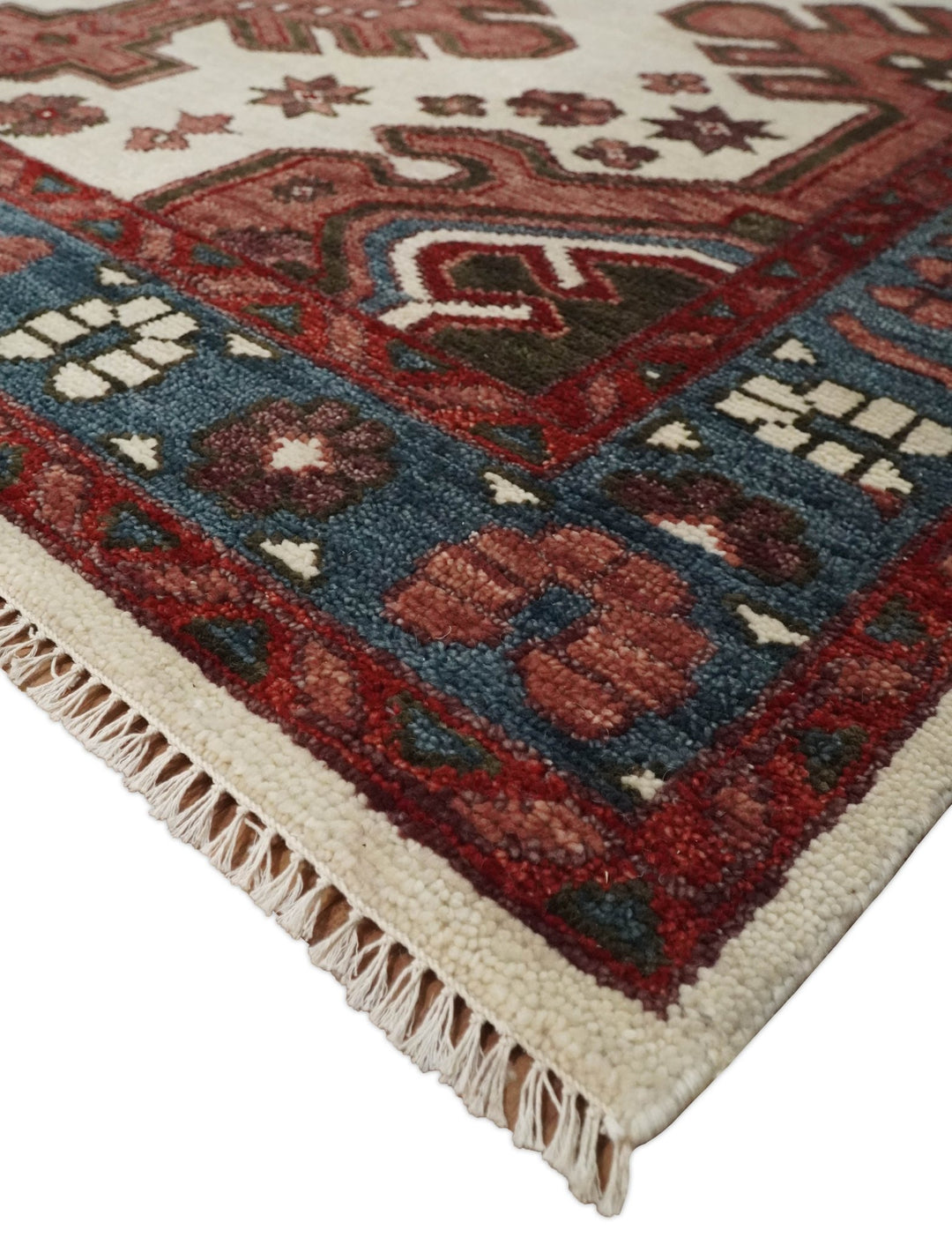 Coral Rust and Ivory 3x5, 4x6, 5x8,6x9, 8x10, 9x12, 10x14 and 12x15 Hand Knotted Traditional Persian Heriz Serapi Wool Rug | TRDCP710 - The Rug Decor