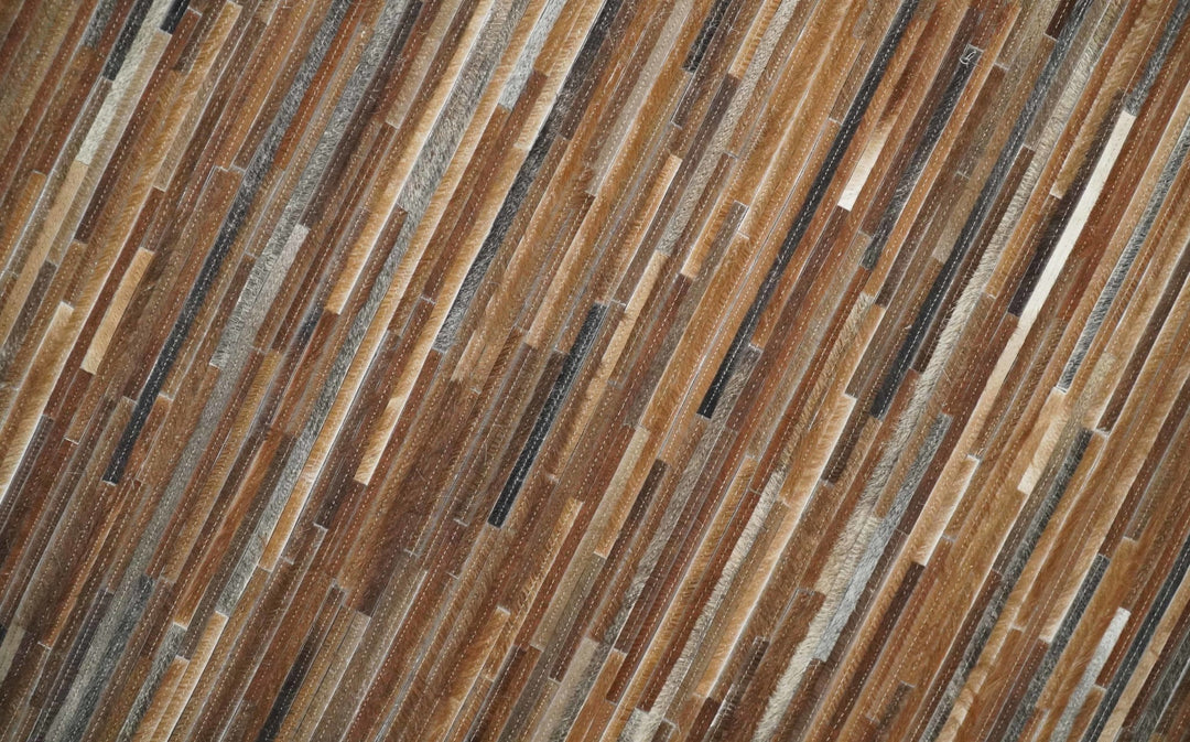 Cowhide Leather Striped Tan Brown and Ivory Leather Rug, 4x6, 5x8, 6x9, 8x10, 9x12 Modern Rug | LR21 - The Rug Decor