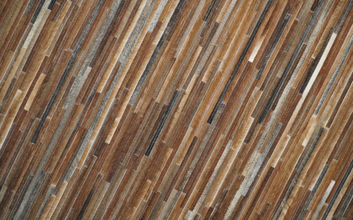 Cowhide Leather Striped Tan Brown and Ivory Leather Rug, 4x6, 5x8, 6x9, 8x10, 9x12 Modern Rug | LR21 - The Rug Decor