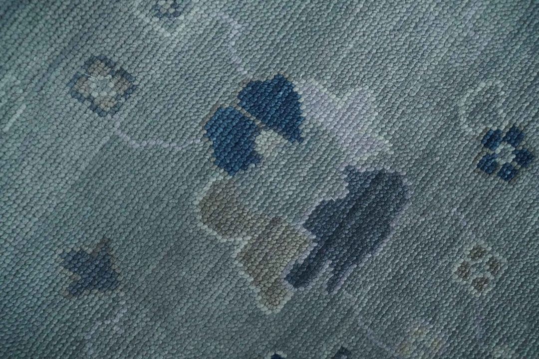 Custom made Antique style Blue and Silver Hand Knotted Oushak Wool Area Rug - The Rug Decor