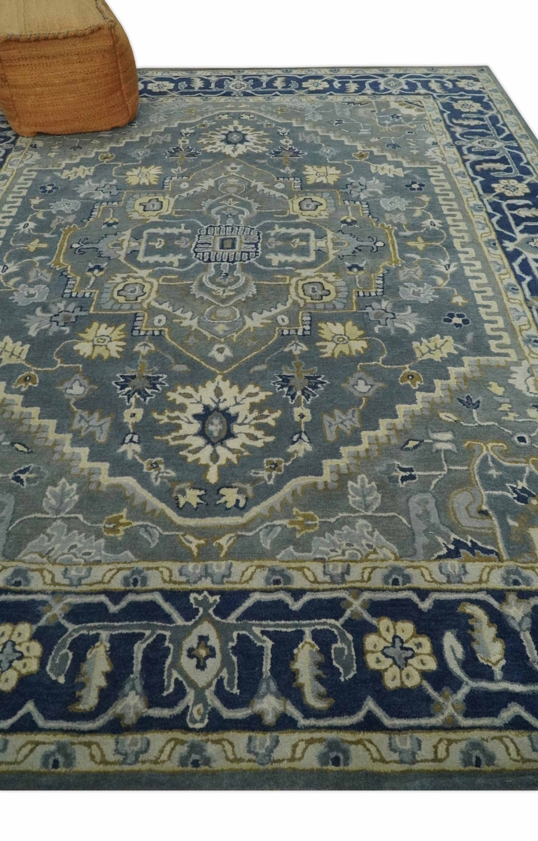 Custom Made Antique Style Gray, Blue and Beige Hand Tufted Traditional wool Area Rug - The Rug Decor