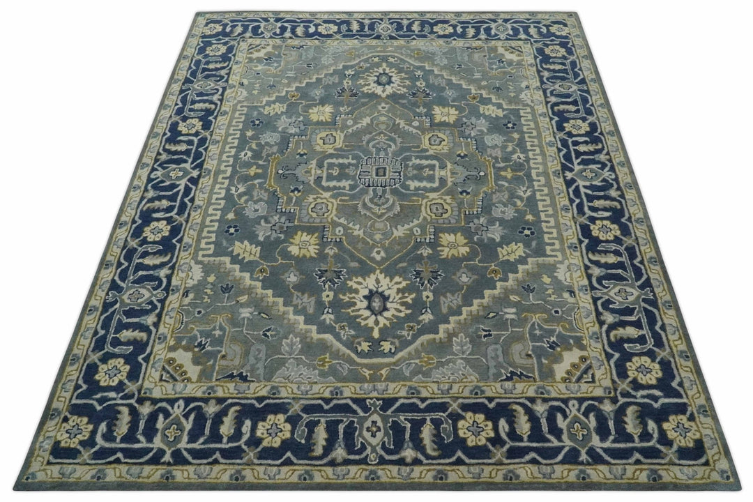 Custom Made Antique Style Gray, Blue and Beige Hand Tufted Traditional wool Area Rug - The Rug Decor
