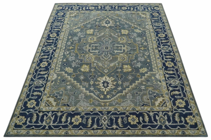 Custom Made Antique Style Gray, Blue and Beige Hand Tufted Traditional wool Area Rug - The Rug Decor
