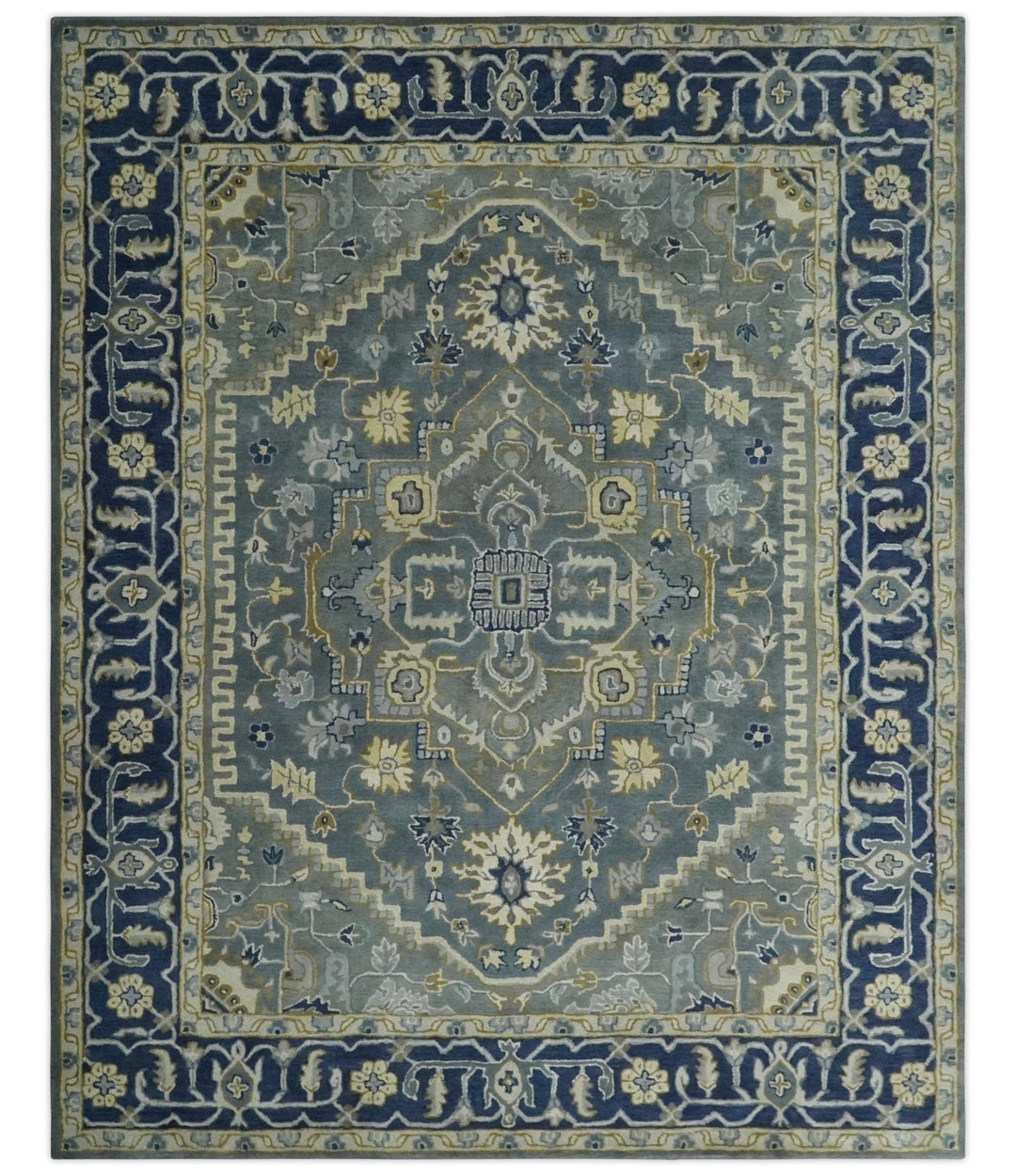 Custom Made Antique Style Gray, Blue and Beige Hand Tufted Traditional wool Area Rug - The Rug Decor