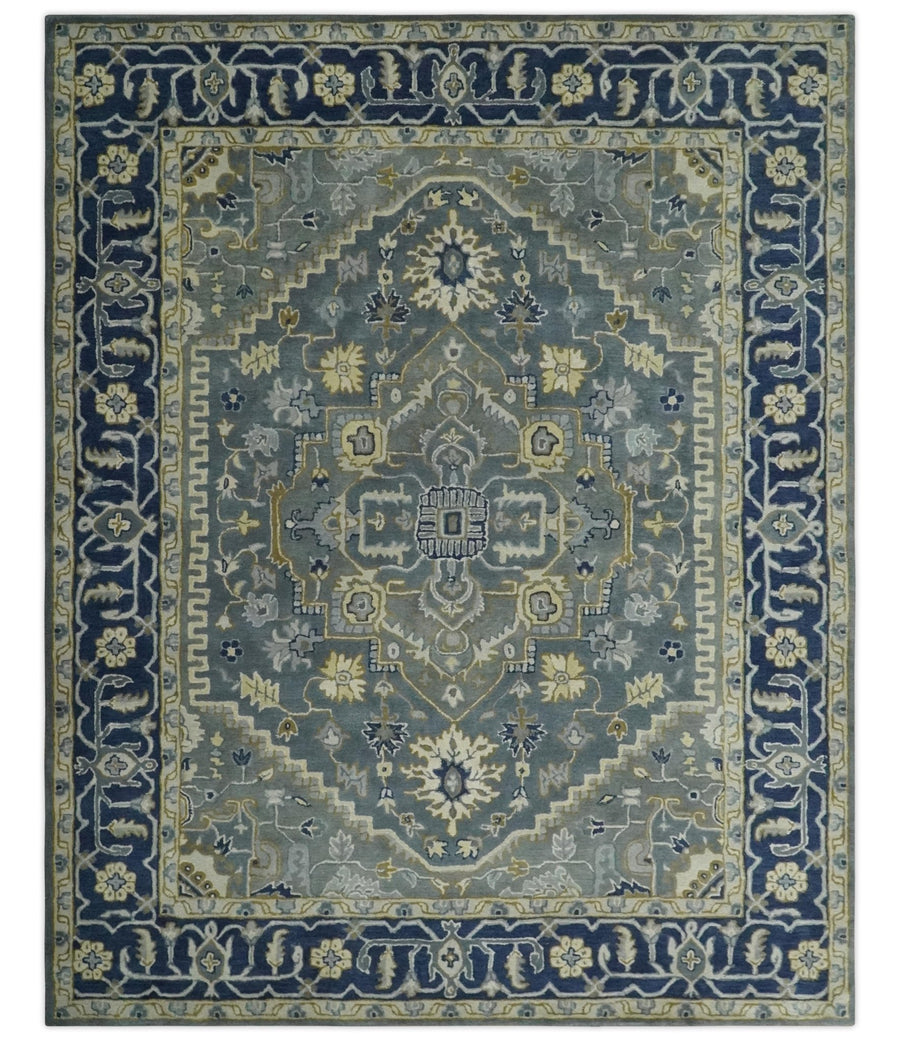 Custom Made Antique Style Gray, Blue and Beige Hand Tufted Traditional wool Area Rug - The Rug Decor