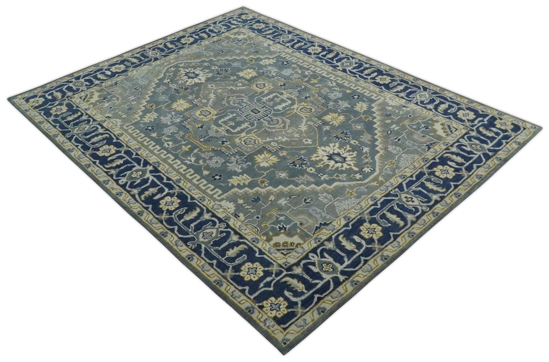 Custom Made Antique Style Gray, Blue and Beige Hand Tufted Traditional wool Area Rug - The Rug Decor