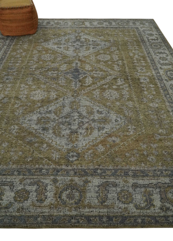 Custom Made Antique Style Hand Knotted Olive, Silver and Charcoal Traditional Wool Area Rug - The Rug Decor