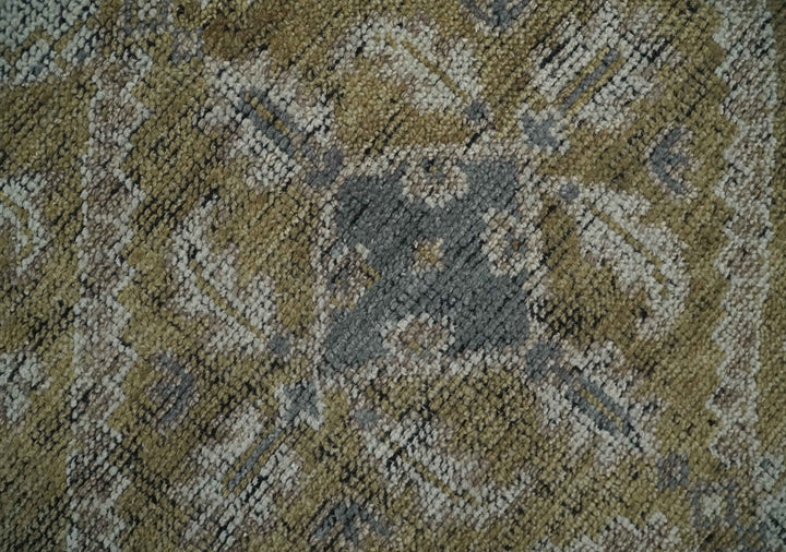 Custom Made Antique Style Hand Knotted Olive, Silver and Charcoal Traditional Wool Area Rug - The Rug Decor