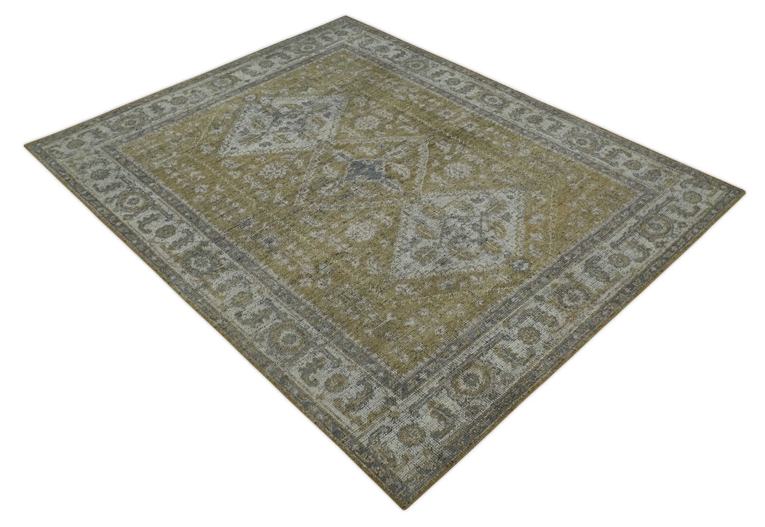 Custom Made Antique Style Hand Knotted Olive, Silver and Charcoal Traditional Wool Area Rug - The Rug Decor