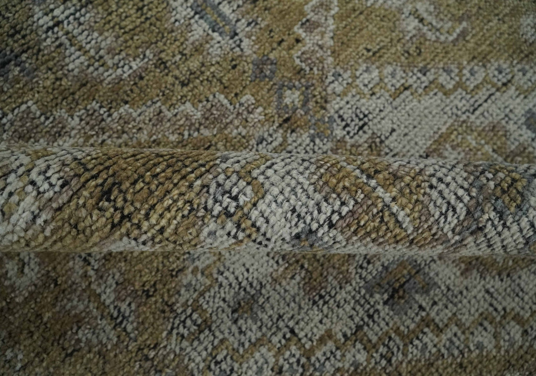 Custom Made Antique Style Hand Knotted Olive, Silver and Charcoal Traditional Wool Area Rug - The Rug Decor