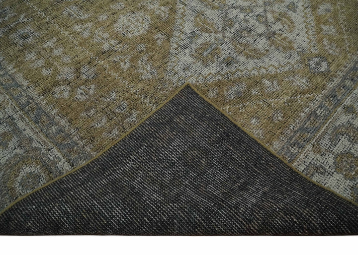 Custom Made Antique Style Hand Knotted Olive, Silver and Charcoal Traditional Wool Area Rug - The Rug Decor