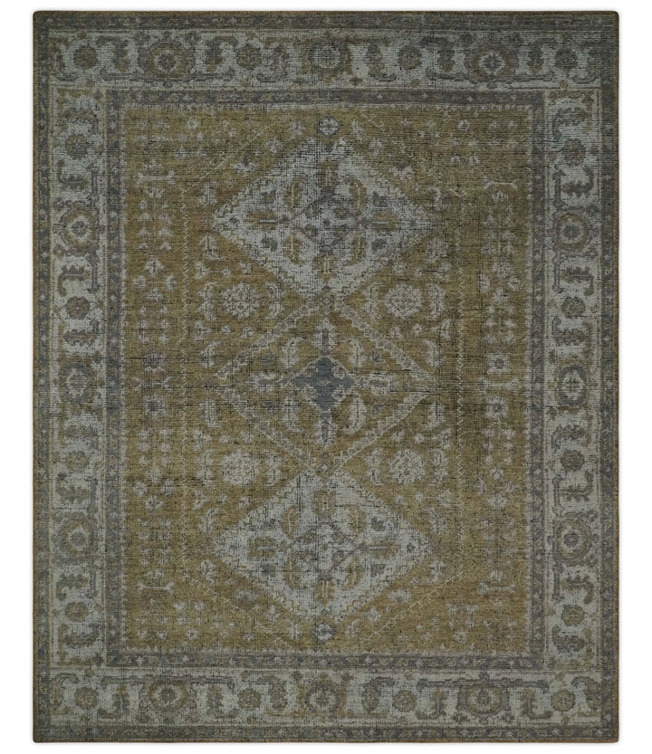 Custom Made Antique Style Hand Knotted Olive, Silver and Charcoal Traditional Wool Area Rug - The Rug Decor