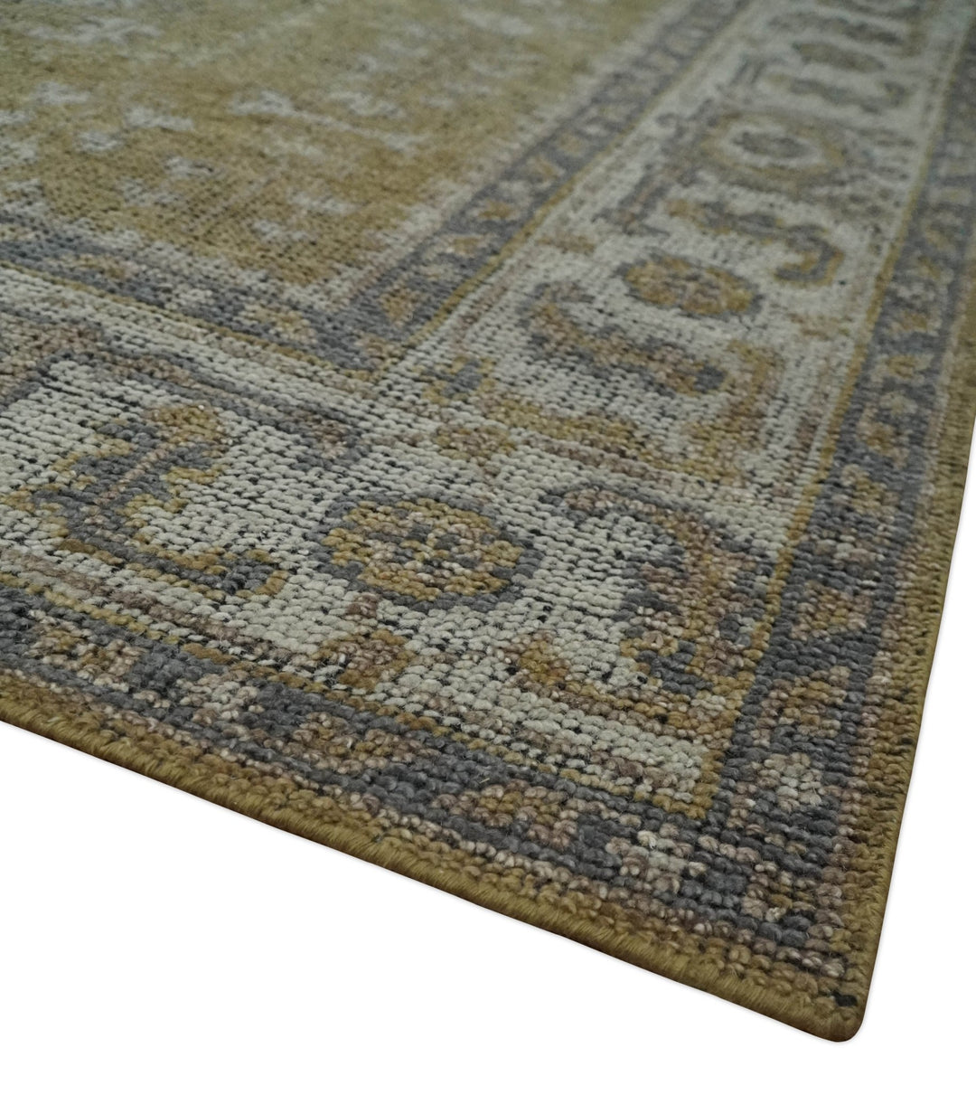 Custom Made Antique Style Hand Knotted Olive, Silver and Charcoal Traditional Wool Area Rug - The Rug Decor
