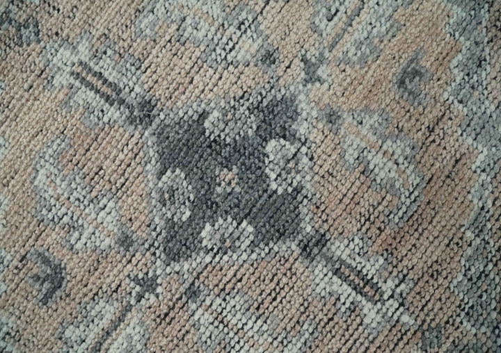 Custom Made Antique Style Peach, Ivory and Charcoal Hand knotted Traditional Wool Rug - The Rug Decor
