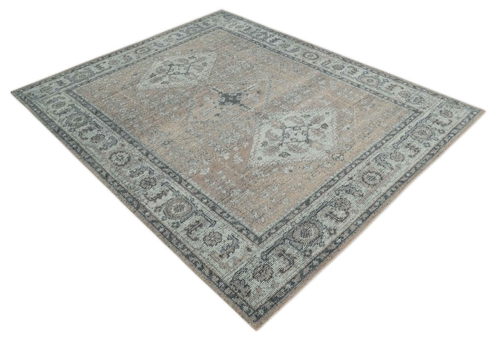 Custom Made Antique Style Peach, Ivory and Charcoal Hand knotted Traditional Wool Rug - The Rug Decor
