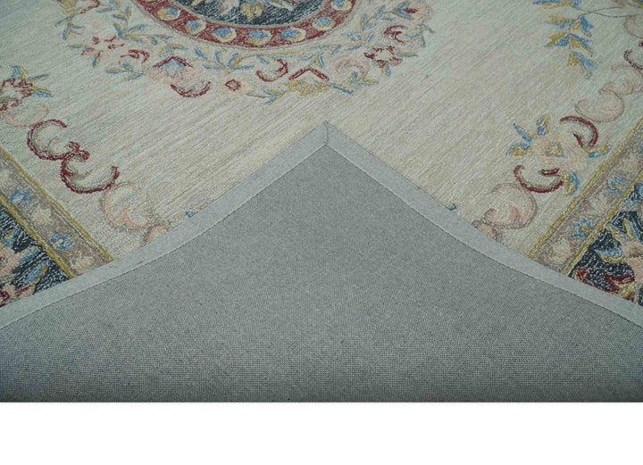 Custom Made Beige and Charcoal Aubusson French design Hand Tufted wool Area Rug - The Rug Decor