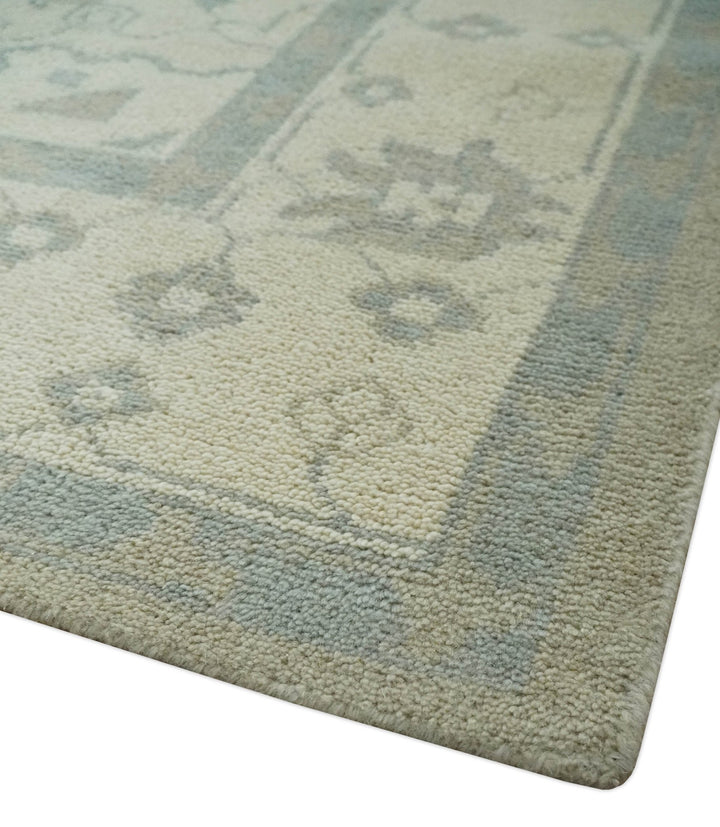 Custom Made Beige and Charcoal Traditional Heriz Medallion Hand Knotted wool Area Rug - The Rug Decor