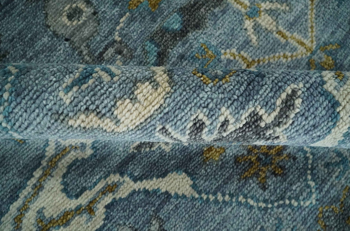 Custom Made Blue and Ivory Antique Style Hand knotted Oriental Oushak wool Area Rug - The Rug Decor