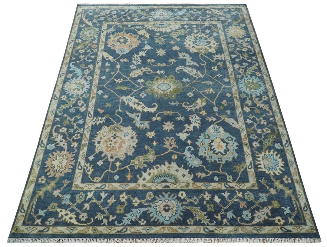 Custom Made Blue, Beige and Green Multi size Hand knotted Traditional Oushak Wool Area Rug - The Rug Decor