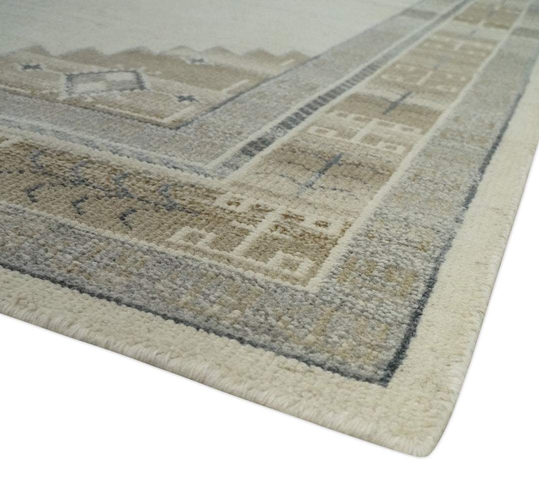 Custom Made Earthy Hand Knotted Ivory, Charcoal and Beige Wool Area Rug - The Rug Decor