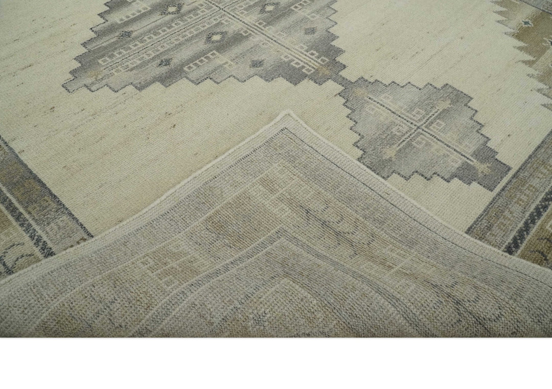 Custom Made Earthy Hand Knotted Ivory, Charcoal and Beige Wool Area Rug - The Rug Decor