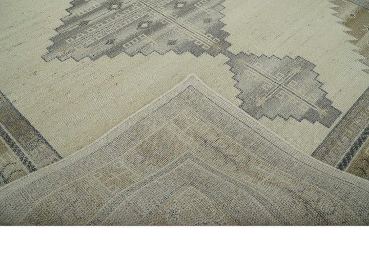 Custom Made Earthy Hand Knotted Ivory, Charcoal and Beige Wool Area Rug - The Rug Decor