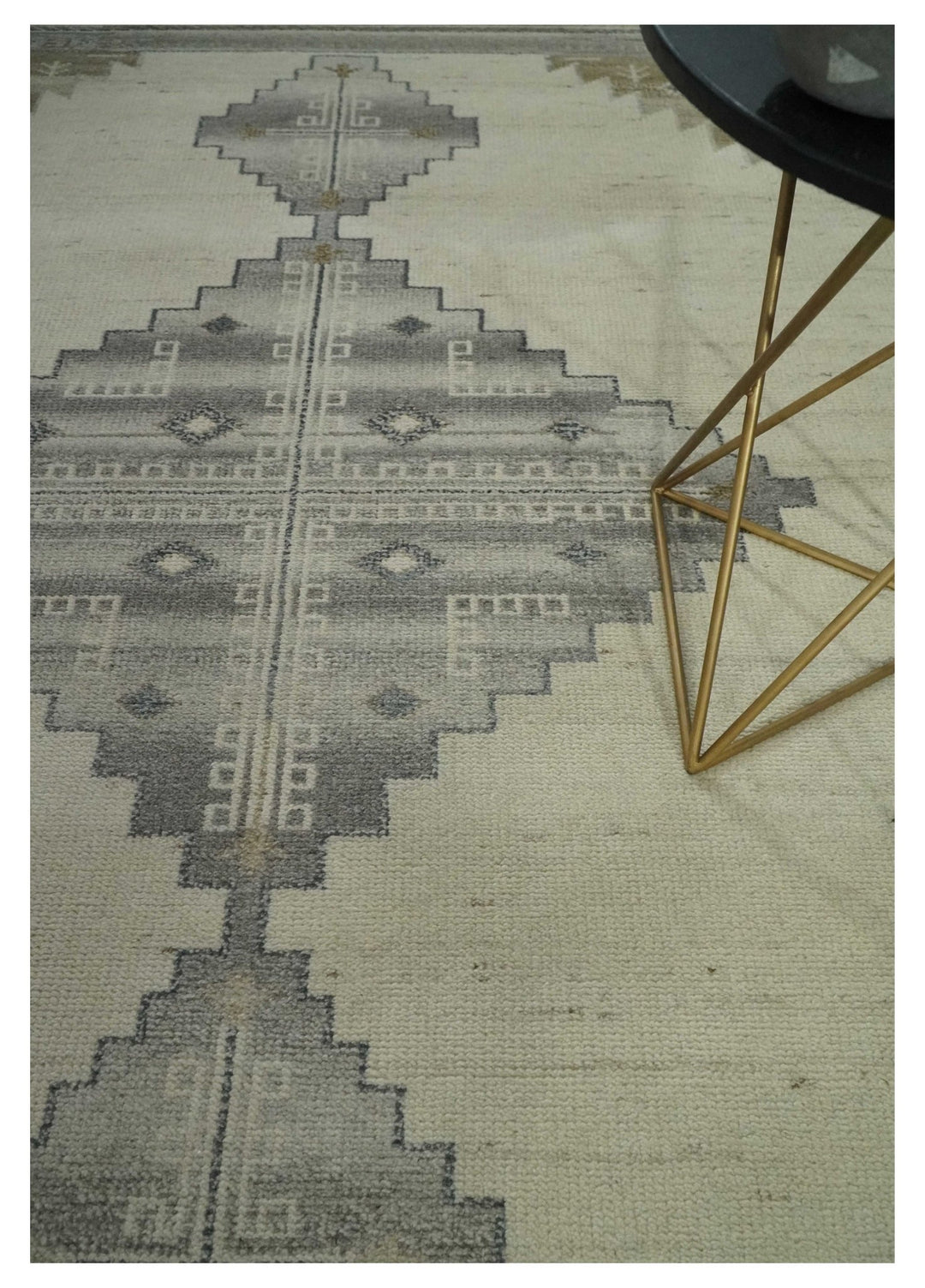 Custom Made Earthy Hand Knotted Ivory, Charcoal and Beige Wool Area Rug - The Rug Decor