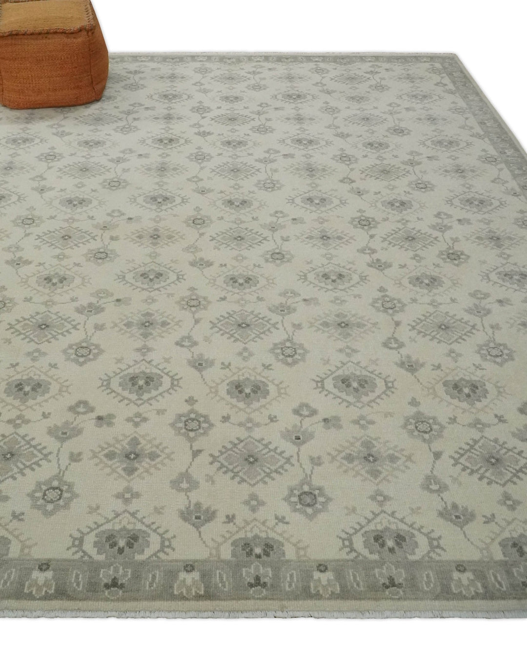 Custom Made Fine Hand Knotted Ivory and Charcoal Style Hand knotted Wool Area Rug - The Rug Decor