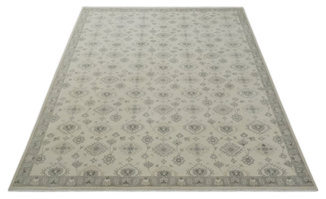 Custom Made Fine Hand Knotted Ivory and Charcoal Style Hand knotted Wool Area Rug - The Rug Decor