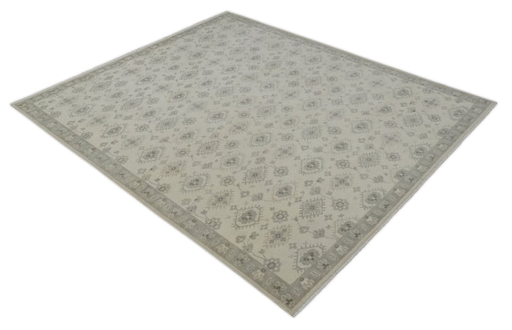 Custom Made Fine Hand Knotted Ivory and Charcoal Style Hand knotted Wool Area Rug - The Rug Decor
