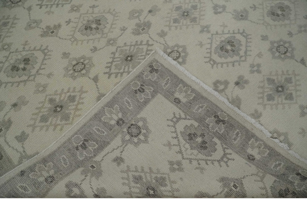 Custom Made Fine Hand Knotted Ivory and Charcoal Style Hand knotted Wool Area Rug - The Rug Decor